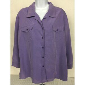 White Stag Button Down Top Women Size XL 16 to 18 Purple Front Pockets Long Slee